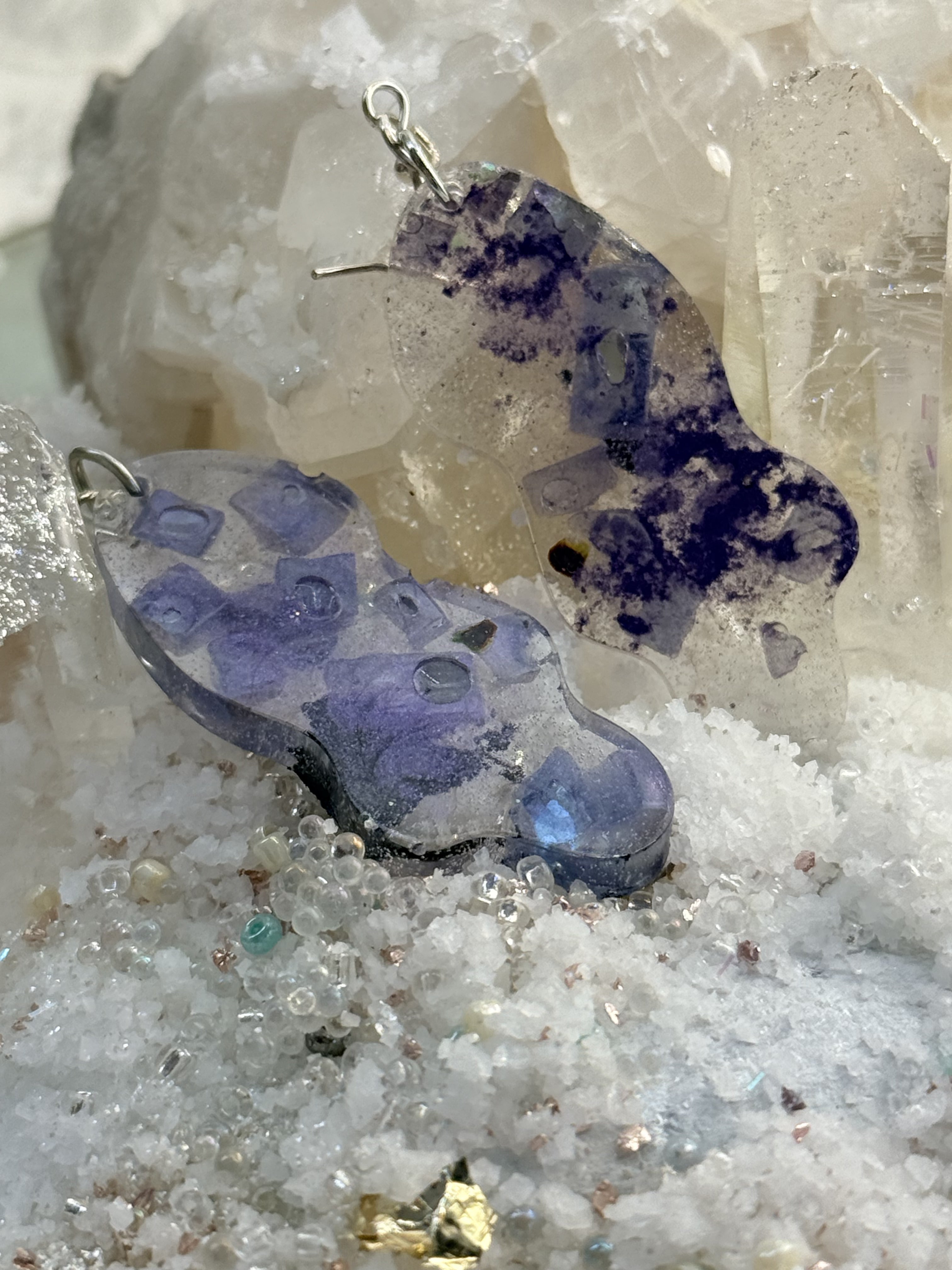 Celestial Violet Resin Earrings – Handmade Crystal-Infused Jewelry