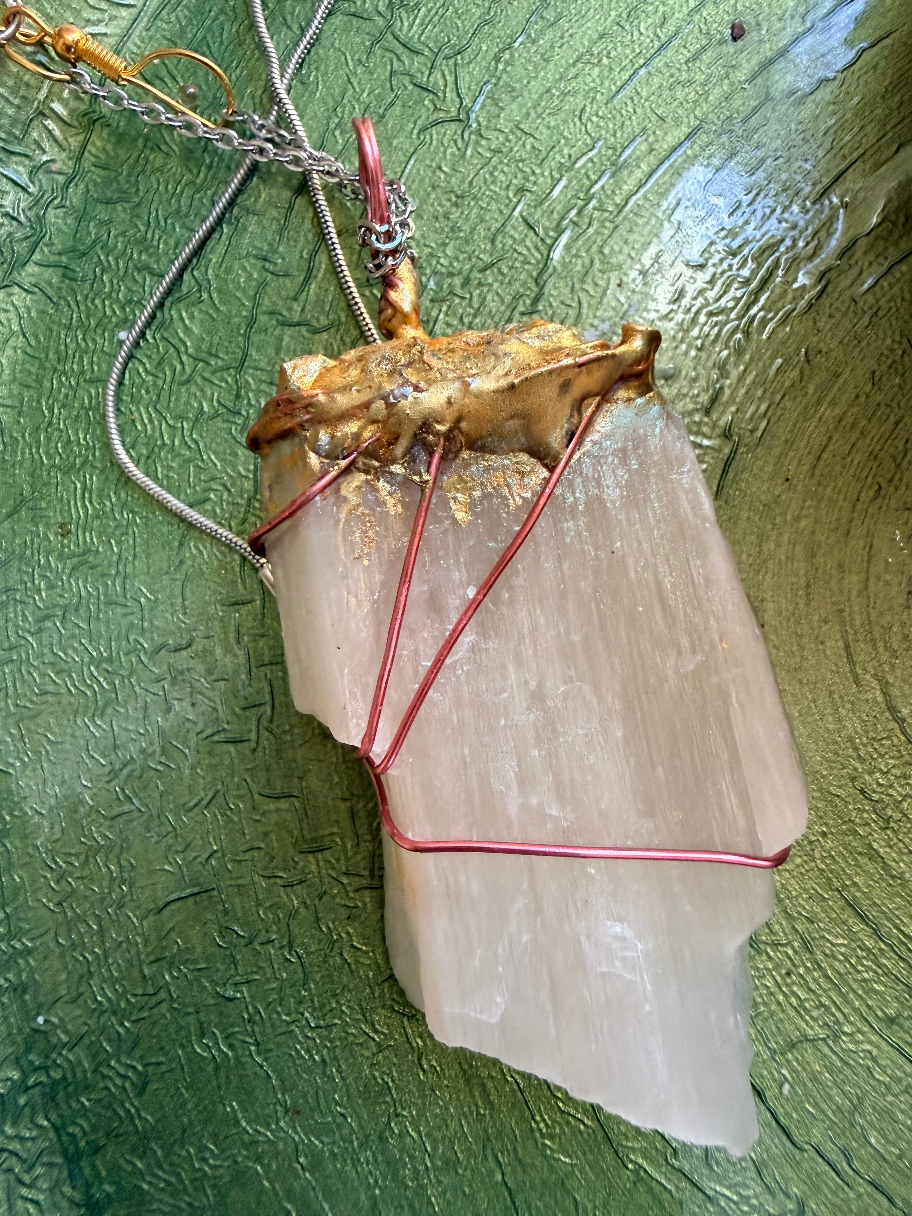 Aurelia malachite pendant on 20” stainless steel chain