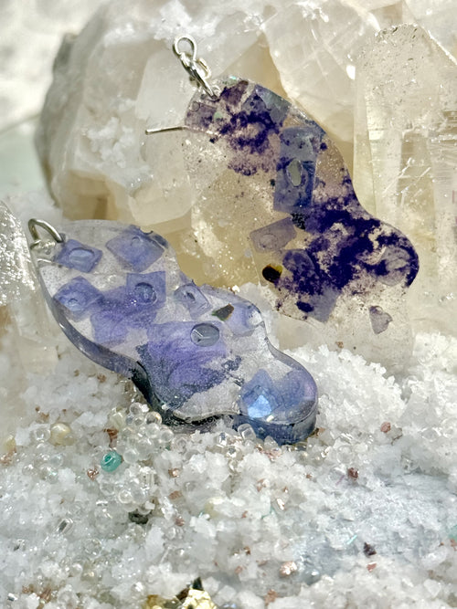 Celestial Violet Resin Earrings – Handmade Crystal-Infused Jewelry
