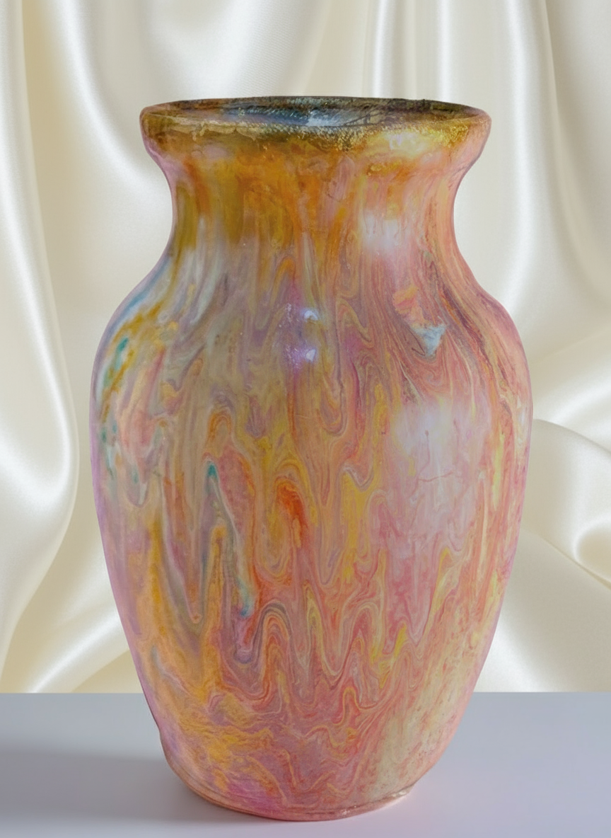 Handcrafted Swirl Ceramic Vase - Artistic Home Decor in Pink, Yellow & Gold - Elegant Decorative Piece for Living Room or Office